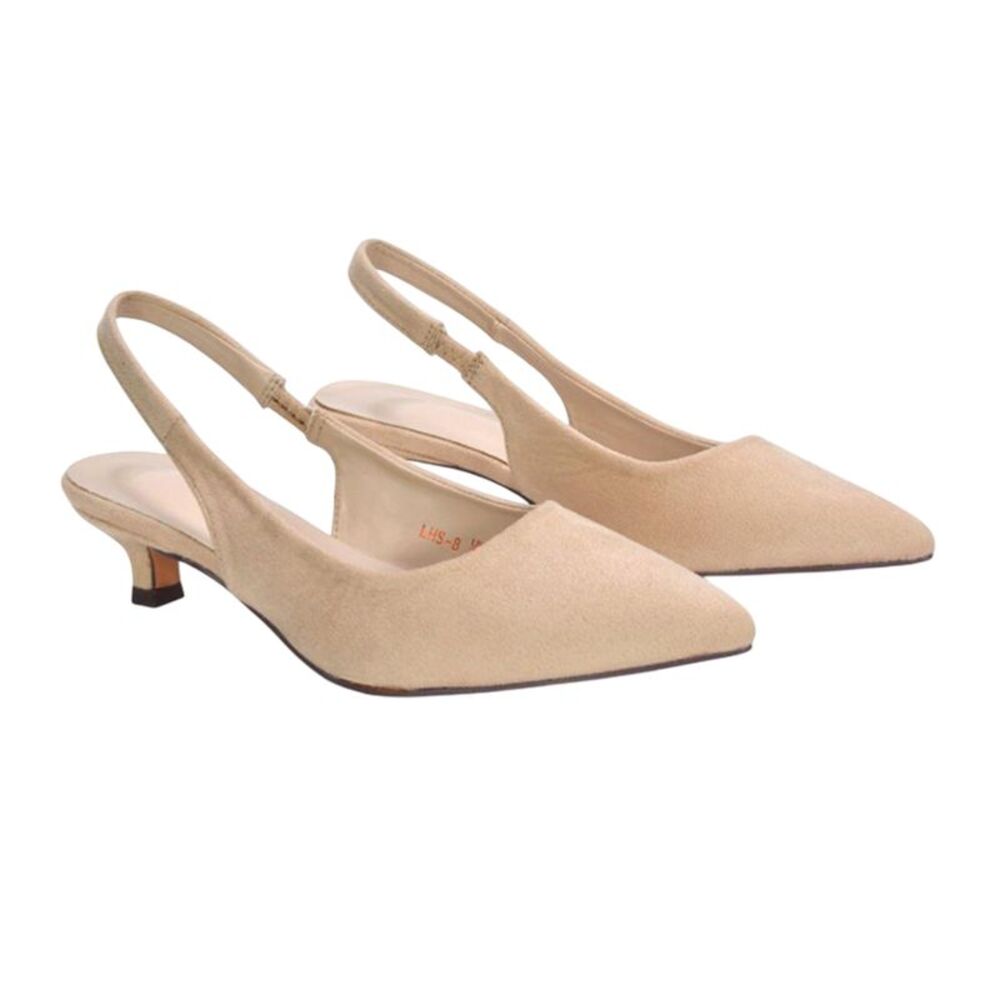 XY London Womens/Ladies Leila Sling Back Low Kitten Heel Court Shoes / Nude